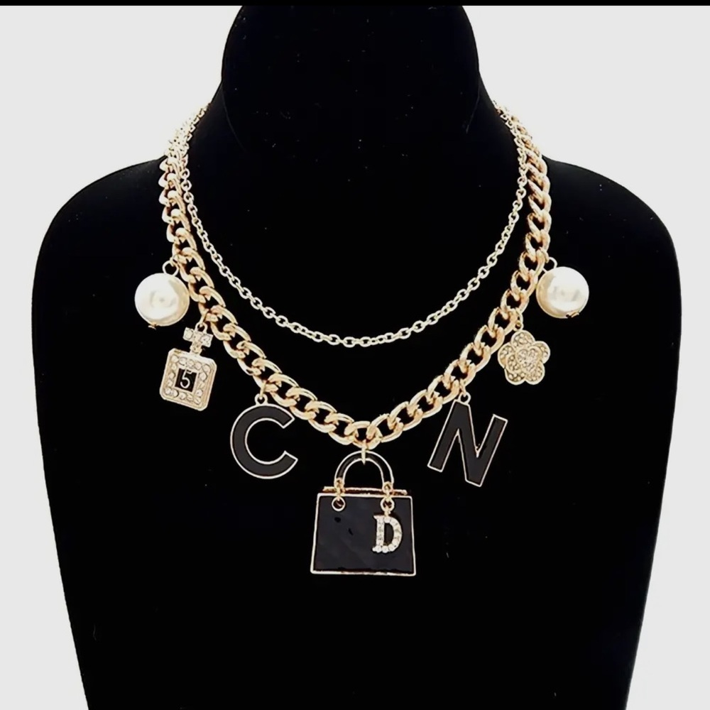 Stunning Bag Perfume Flower N C Charm Chain Necklace